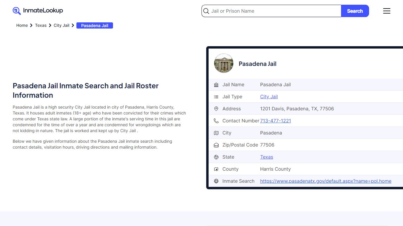 Pasadena Jail Inmate Search, Jail Roster, Bookings, Arrests - Inmate Lookup